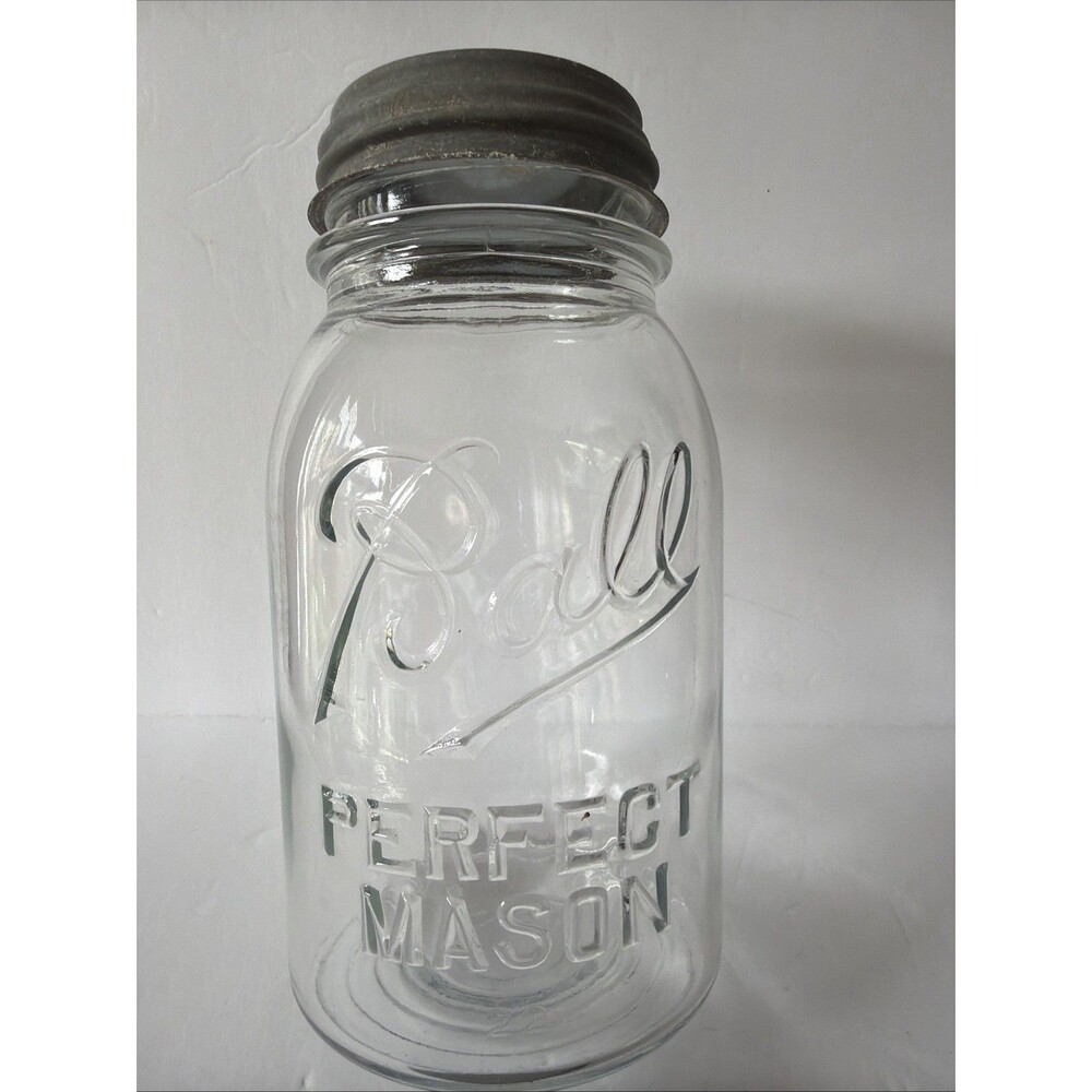 Vintage Ball Perfect Mason #22 Jar W/Zinc Lid Bold Block Letters Shoulder Quart